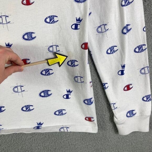 Champion Pajama Shirt‎ Allover Print Mens Sleep Sleepwear Graphic Lounge White M - Picture 6 of 12